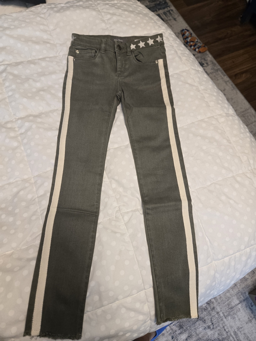 DL1961 Olive Skinny Jeans with Cream Side Stripes
